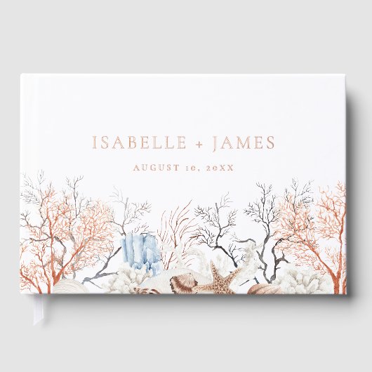 Boho Beach Coral Reef Wedding Folie Gastboek Gastenboek (Voorkant)