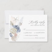 Boho Beach Élégant Romantique Blue Wedding Carte R (Devant)