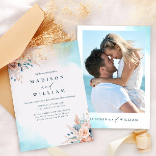 Boho Beach Floral Waterverf Huwelijksuitnodiging Kaart