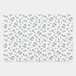 Boho Beach Kersen - beige blauw fruit patroon. Inpakpapier Vel