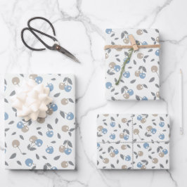 Boho Beach Kersen - beige blauw fruit patroon. Inpakpapier Vel