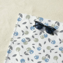 Boho Beach Kersen - salie blauwe fruit patroon.