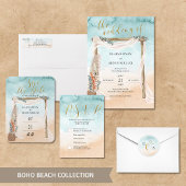 Boho Beach Monogram Huwelijksenvelopzegel Ronde Sticker