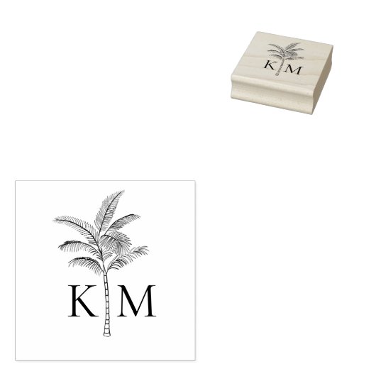 Boho Beach palmboom monogram Rubberstempel (Gestempeld)