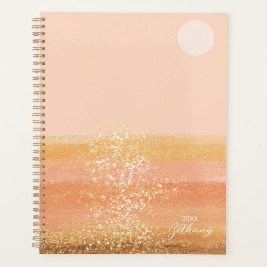 Boho Beach Scene Sunset Over Ocean Waterverf Planner (Voorkant)