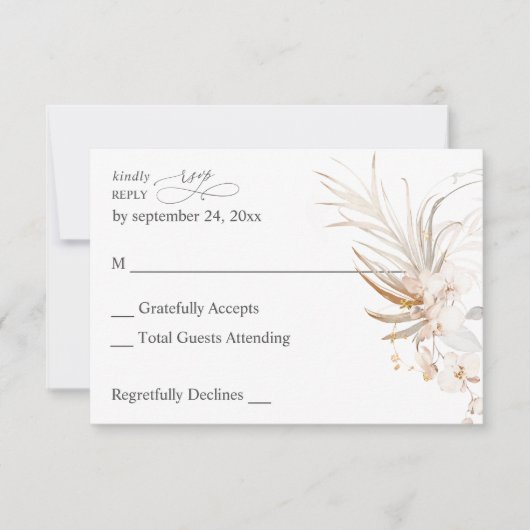 Boho Beach Tropical Beige Floral no Repas RSVP 2 (Devant)