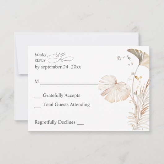 Boho Beach Tropical Beige Floral sans Repas RSVP (Devant)