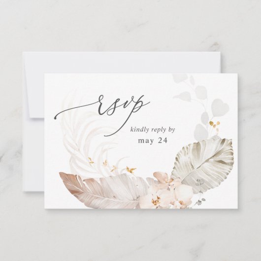 Boho Beach Tropical Beige Floral w Meal RSVP (Voorkant)