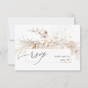 Boho Beach Tropical beige Floral w Meal RSVP 2 Kaartje