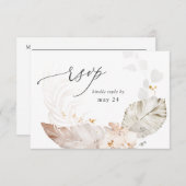 Boho Beach Tropical Beige Floral w Repas RSVP (Devant / Derrière)