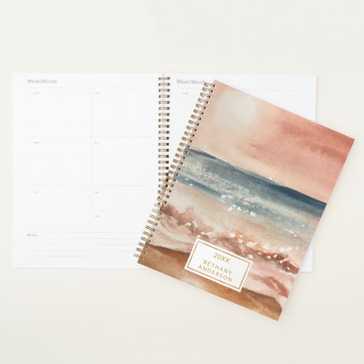 Boho Beach Vagues sable soleil aquarelle (Devant avec enveloppe)