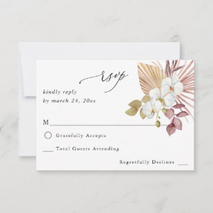 Boho Beach White Floral no Meal RSVP Kaartje