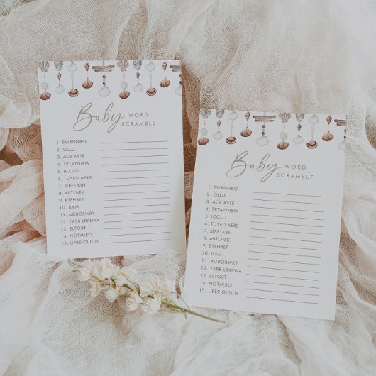 Boho Beach Word Scramble Baby shower spel Kaart