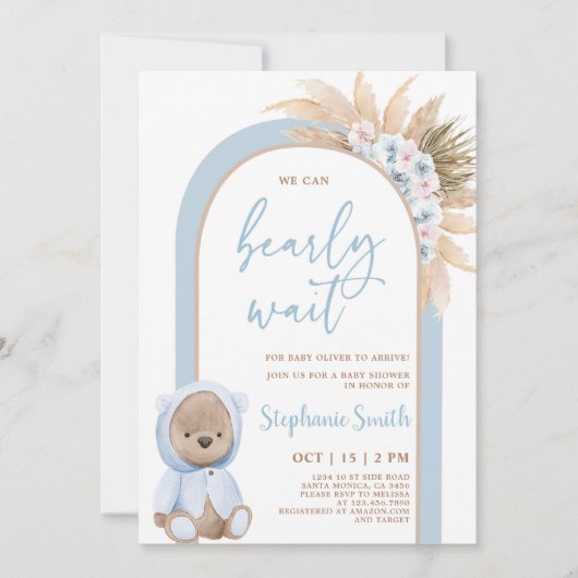 Boho Bear Baby shower Invitation garçon (Devant)