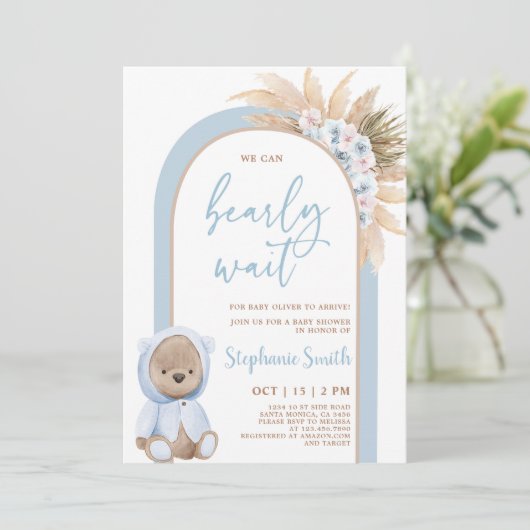 Boho Bear Baby shower Invitation garçon (Debout devant)