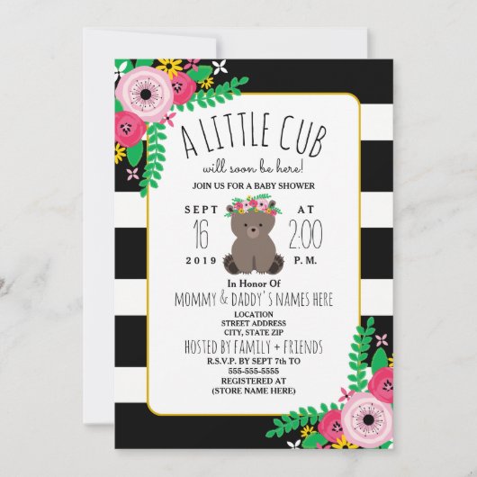 Boho Bear Cub Baby shower Invitation (Devant)