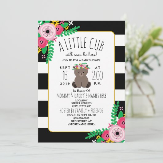 Boho Bear Cub Baby shower Invitation (Debout devant)