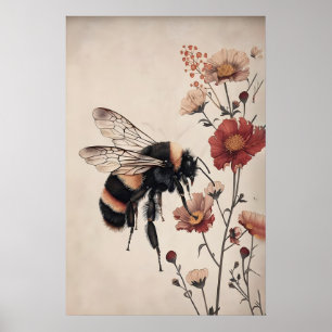 Boho Bee en impression de fleur rouge, botanique v