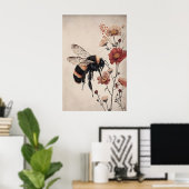 Boho Bee en impression de fleur rouge, botanique v (Bureau à domicile)