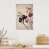 Boho Bee en impression de fleur rouge, botanique v (Cuisine)