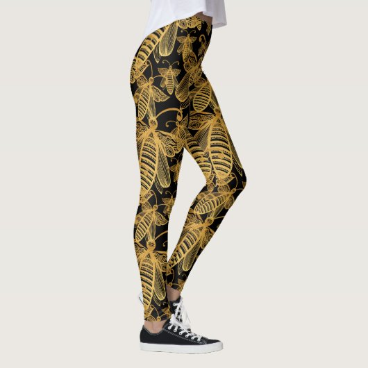 BOHO BEE SWARM Chic Pattern Gold op zwarte Legging (Rechts)