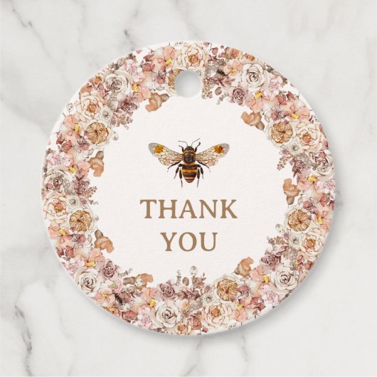 Boho Bee Waterverf Wilde bloem Eerste Dag van de B Bedankjes Labels (Voorkant)