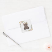 Boho Beer Grijs Hout Baby shower Vierkante Sticker (Envelop)