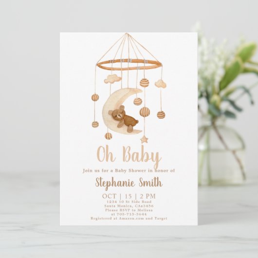 Boho Beer Mobile Baby shower Invitation Kaart (Staand voorkant)