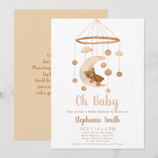 Boho Beer Mobile Baby shower Invitation Kaart (Voorkant / Achterkant)
