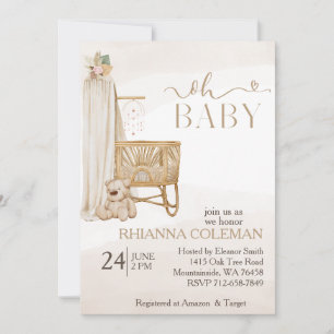 Boho Beer Pampas Grass Bloemig baby shower Kaart
