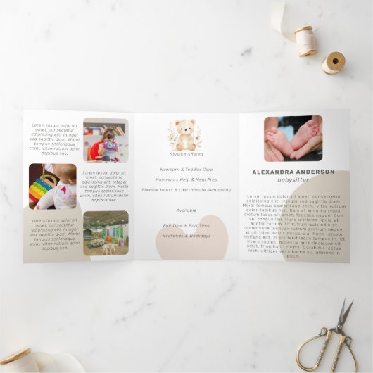 Boho Beer Waterverf Babysitter Service Drieluik Kaart (Binnen)