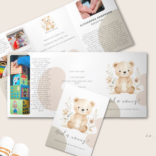 Boho Beer Waterverf Babysitter Service Drieluik Kaart