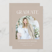 Boho Beige Arch Foto Afstuderen Aankondiging Kaart (Voorkant / Achterkant)