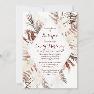 Boho beige baptême invitation pour fille