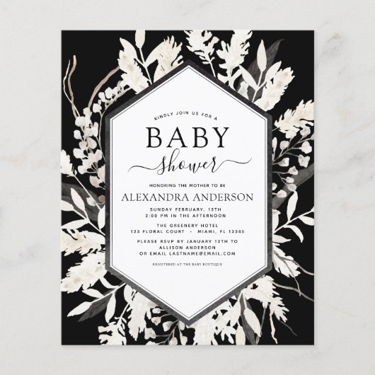 Boho beige Black Botanisch Baby shower Flyer (Voorkant)