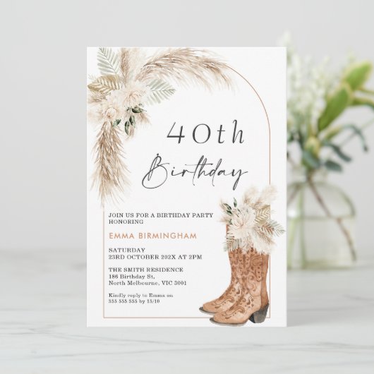 Boho Beige Bloemen Laarzen 40e Verjaardag Kaart (Staand voorkant)