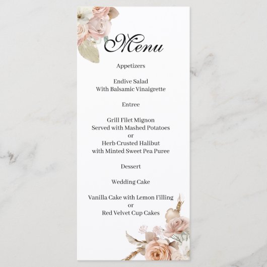Boho Beige bloemen Menu (Voorkant)