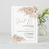Boho Beige Bloemen Pampas Grass 16e Verjaardag Kaart (Staand voorkant)