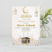 Boho Beige Bloemstuk Umrah Mubarak Kaart (Staand voorkant)