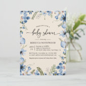 Boho Beige Blue Floral Boy Baby shower Invitation (Debout devant)