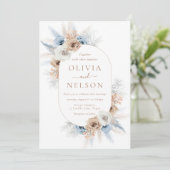 Boho Beige & Blue Floral Lijst bruiloft Kaart (Staand voorkant)