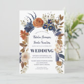 Boho Beige Blue Rust Floral Faire-part de mariage (Debout devant)