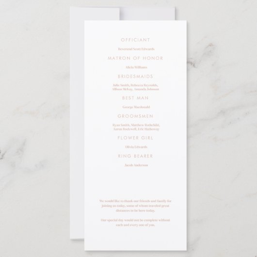 Boho Beige Blush Trendy Trouwprogramma (Achterkant)