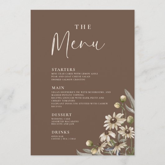 Boho Beige Botanisch Wedding Menu (Voorkant)