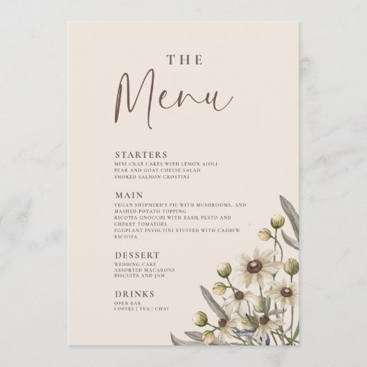 Boho Beige Botanische Trouwmenu Menu (Voorkant)
