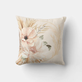 Boho Beige Bruine Aquarel Bloemen Palmen Kussen