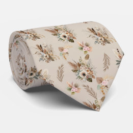 Boho Beige Bruine Bloemrijke Botanische Trendy Her Stropdas