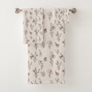 Boho Beige Crème Marron Rose Feuilles Formes Abstr