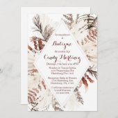 Boho beige doop uitnodiging voor meisje (Voorkant / Achterkant)