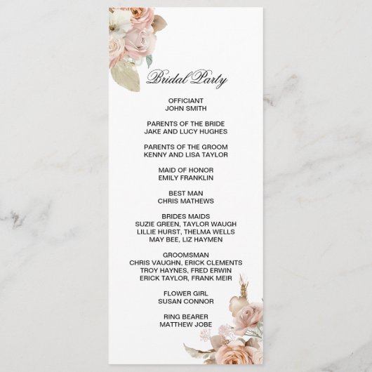 Boho Beige double side program card  Programma (Achterkant)